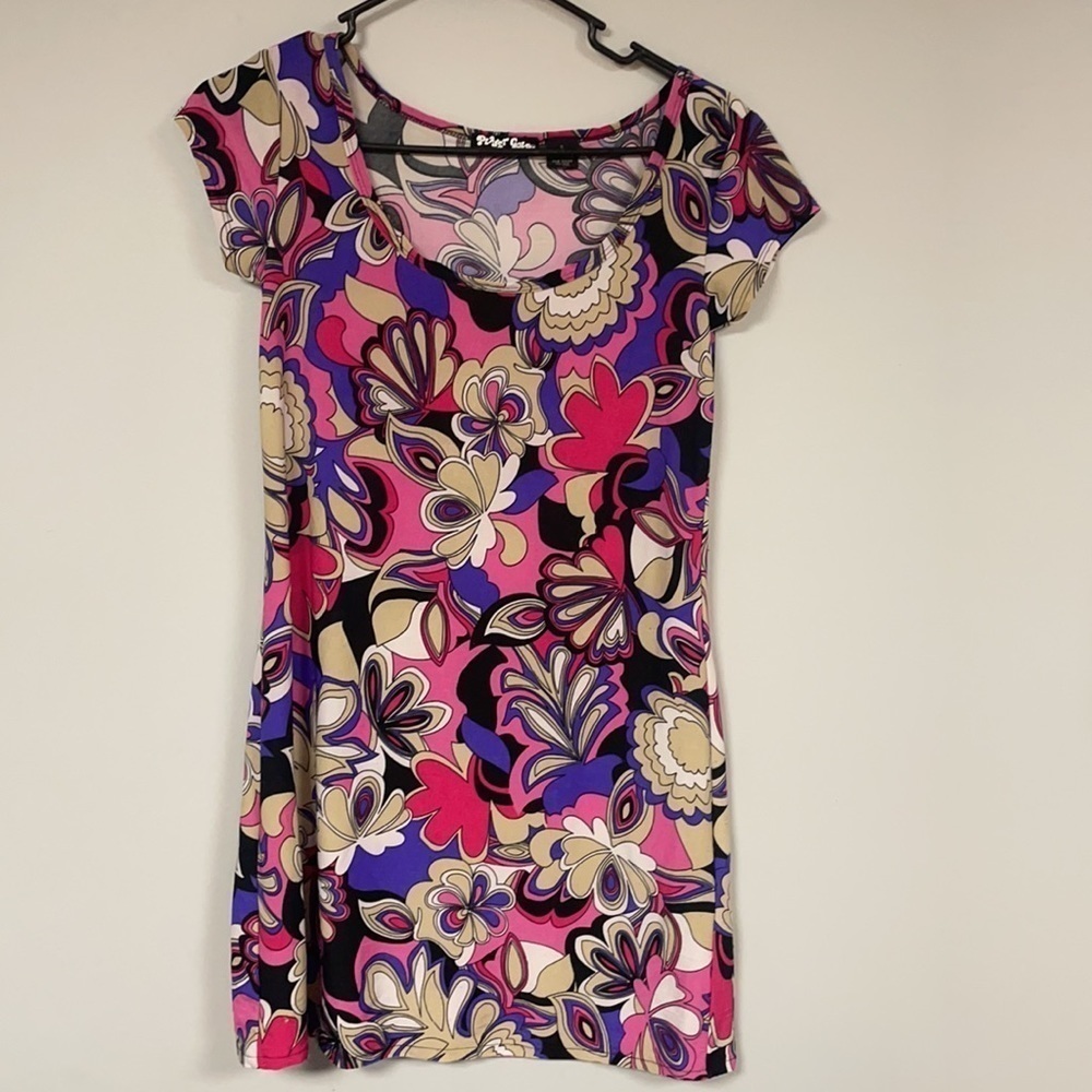 Planet Gold Women's   Pink, Purple & Tan Paisley dress, art deco, Retro, S